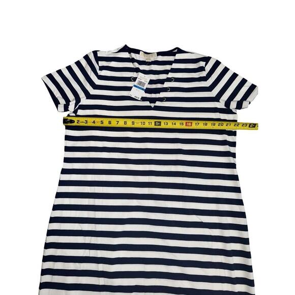 Michael Kors Dress XL V-Neck Blue White Striped Casual Summer Style NWT - Picture 3 of 4